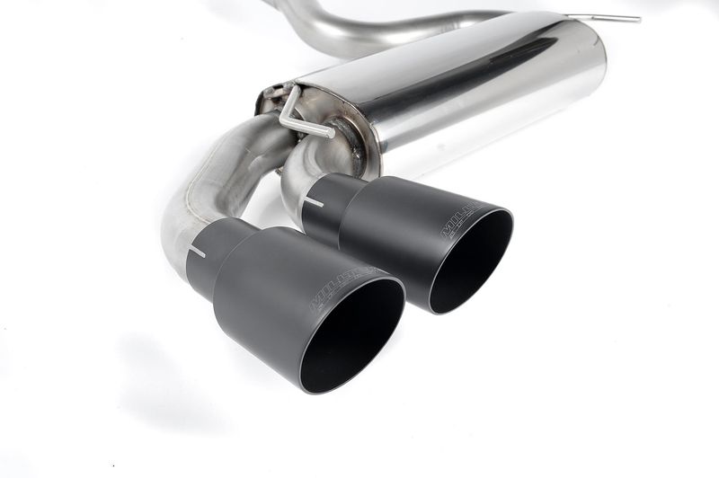 Downpipe-back Resonated (quieter). Cerakote Black OEM-Style Tips