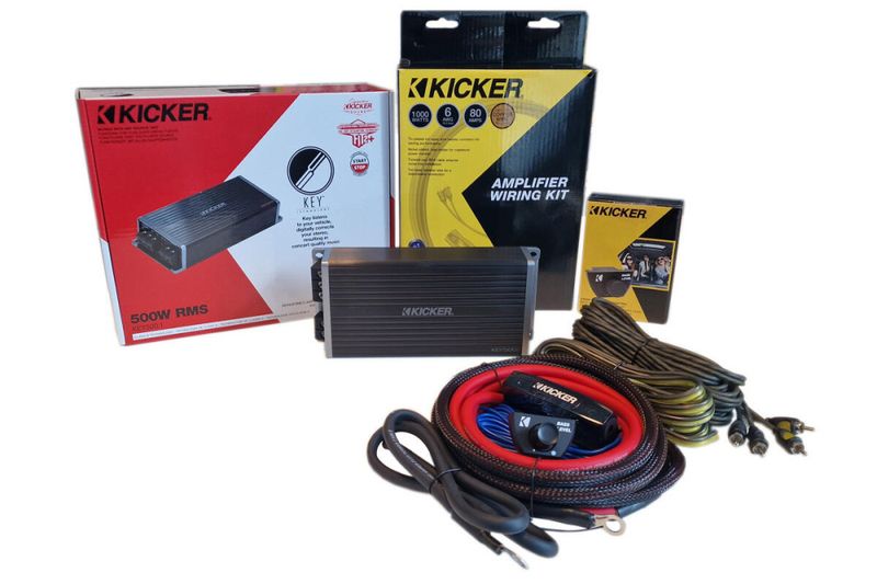 Kicker KEY500.1 bassforsterker 500W m/kabelpakke & bassremote